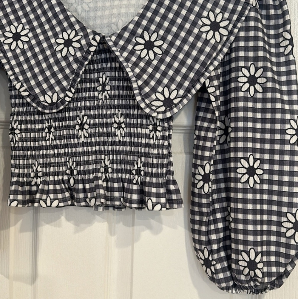 ASOS × MISS SELFRIDGE Bib Crop Top Gingham Black White Check Daisy NWOT - Picture 7 of 8